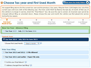 choose tax year and first used month