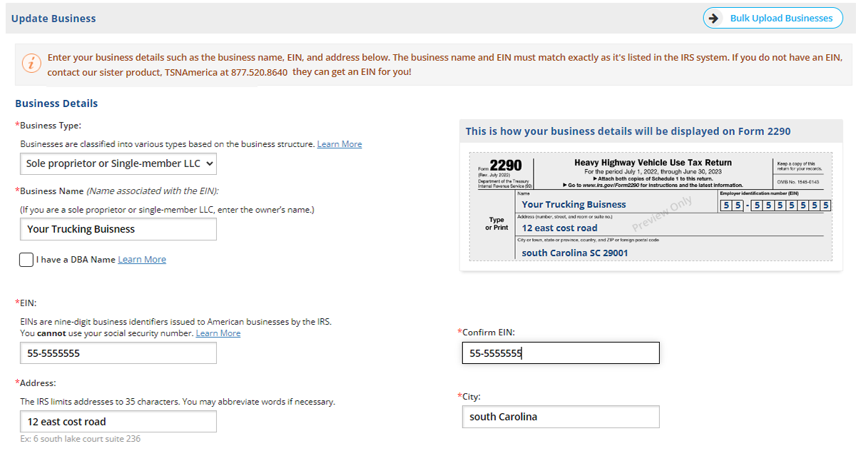 Enter Business Details